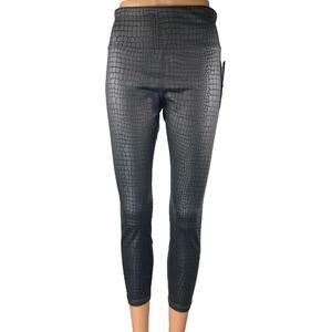 NEW Marika Ebony Black Faux Croc Leather Skinny Leg Trousers Leggings Pants Sz M